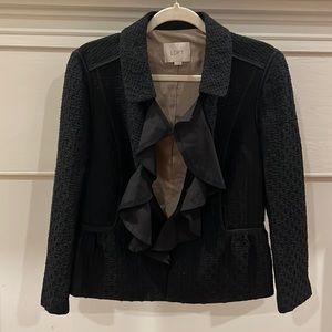 LOFT Black Ruffle Wool Blend Textured Blazer.  Size 10